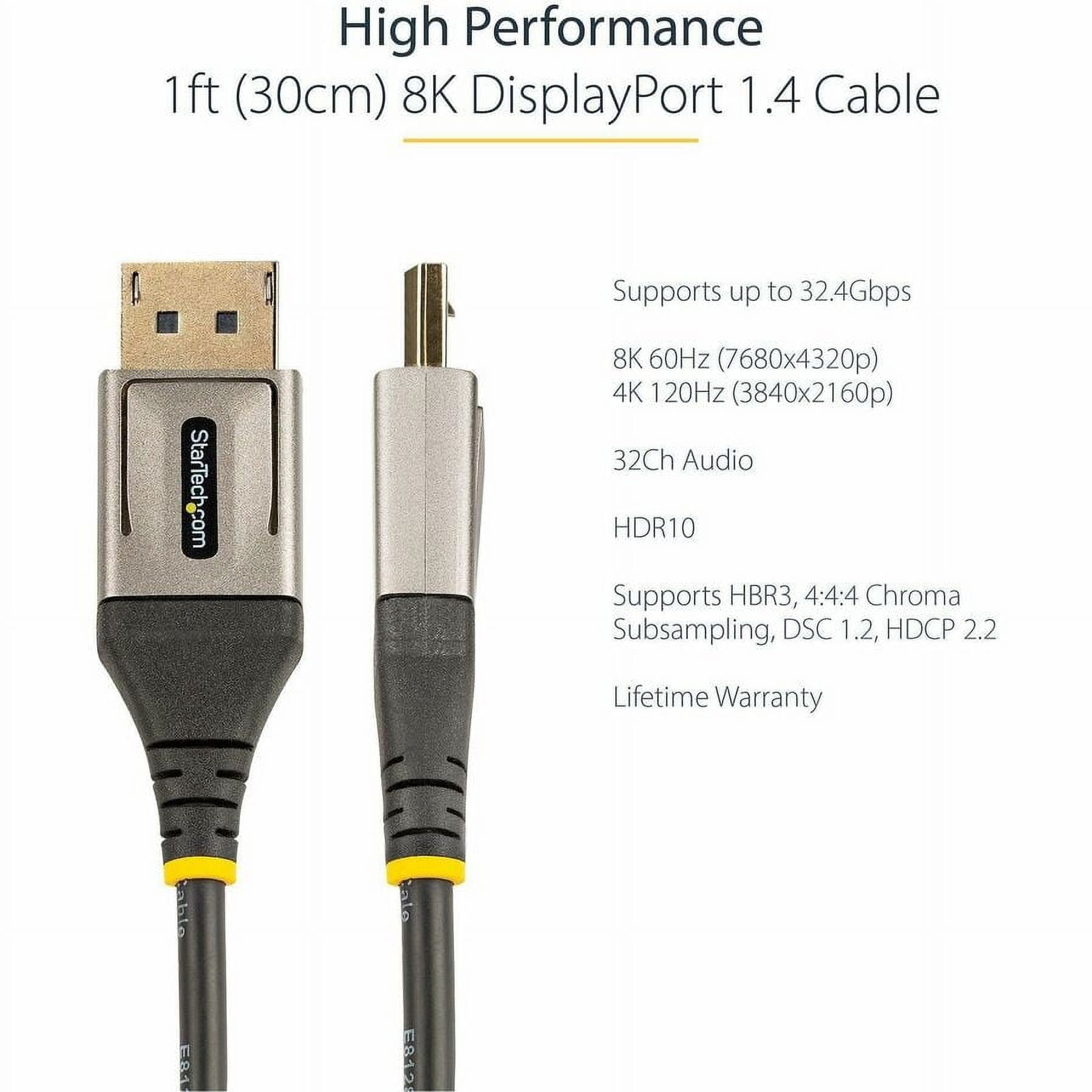 StarTech.com 1ft (30cm) DisplayPort 1.4 Cable, 8K 60Hz HDR10, UHD 4K 120Hz Video, DP to DP Monitor Cord, DP 1.4 Cable, M/M