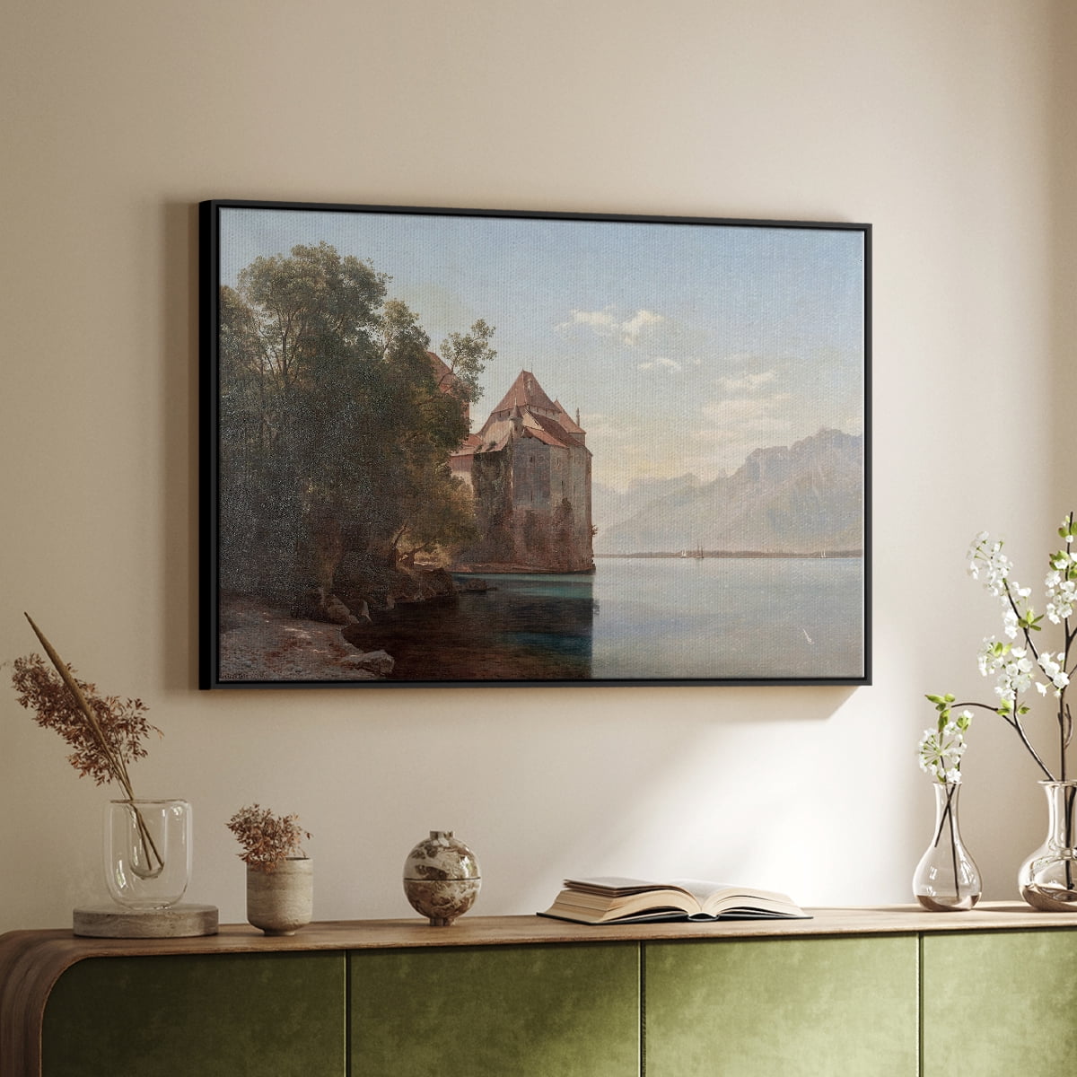 Vintage Landscape-CCCL By Wexford Home Framed in Black Wood Gallery Wrapped Canvas 25 in. x 37 in.