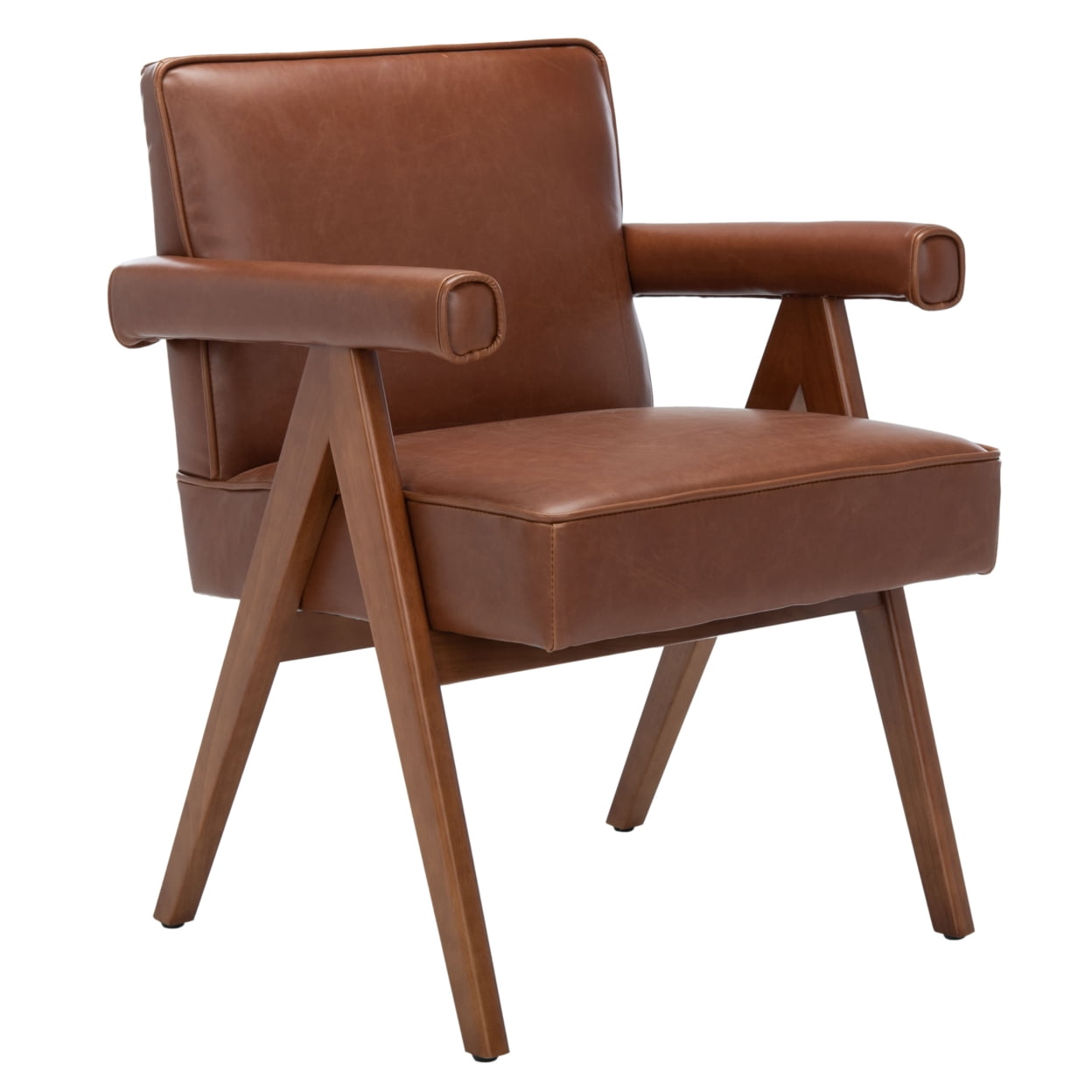 SAFAVIEH Suri Mid-Century Glam Arm Chair, Cognac Leather/Walnut
