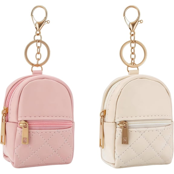 Mini Backpack Keychain, Cute PU Leather Coin Purse Pouch with Zipper, Tiny Keychain Bag for Women Girls, Small Card Holder Organizer for Lipstick Keys Coins, Backpack Charm Accessory Gift