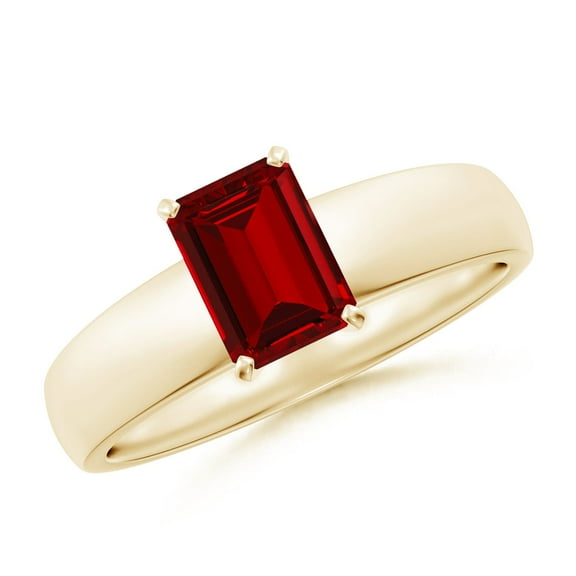 ANGARA Lab Grown 1 Ct Prong-Set Emerald-Cut Ruby Solitaire Engagement Ring for Women in 14K Yellow Gold (Size-7x5mm) | July Birthstone, Anniversary, Jewelry Gift for Women | Lab-Grown Ruby Ring