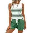thumbnail image 2 of Costeam Womens Horizontal Stripe Sleeveless Tank Top Matching Short Set Side Slip Pockets Self Fabric Drawstring Full Elastic High Waist Lightweight Loose Two Piece Casual Loungewear Outfit, 2 of 7