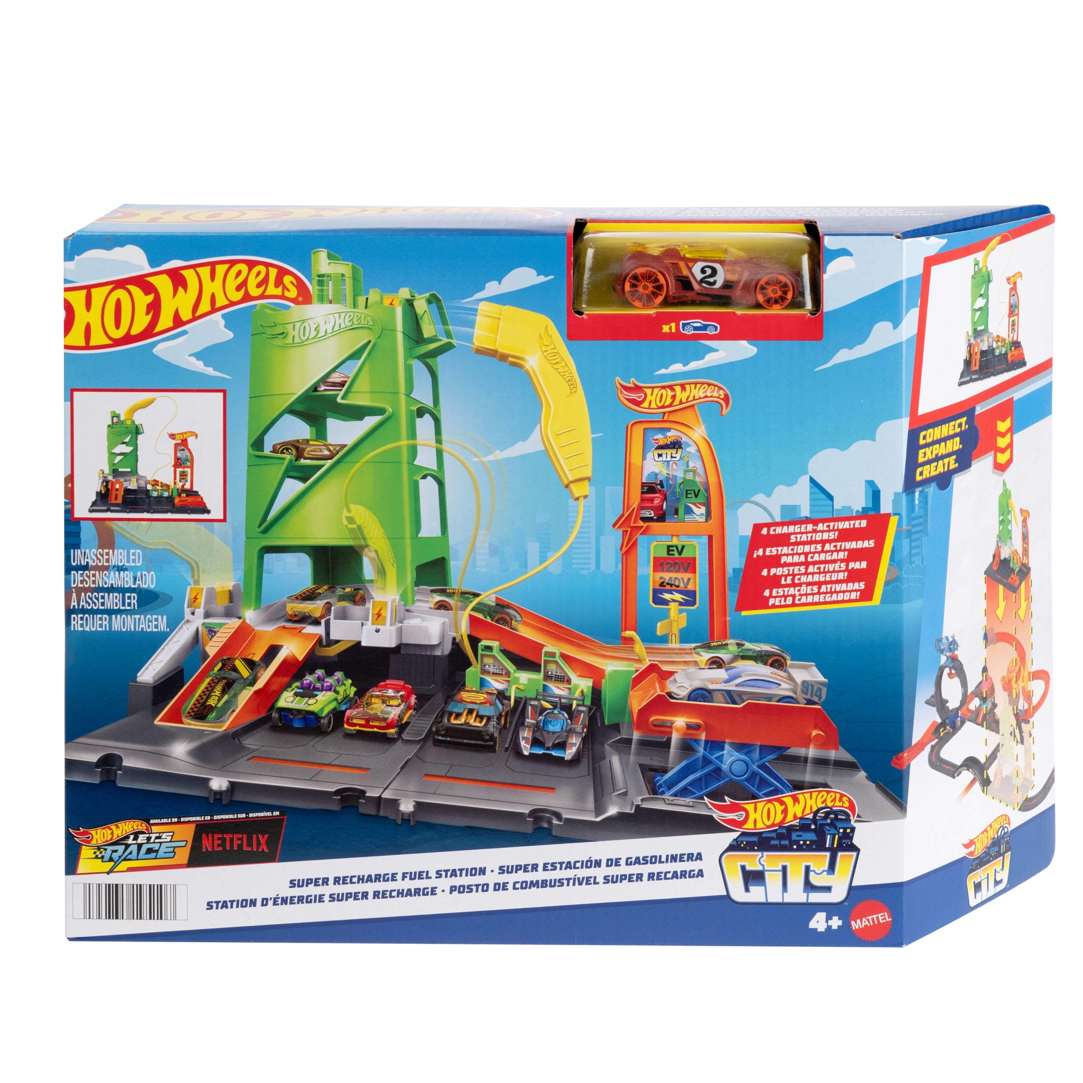 Hot Wheels City Super Recharge Fuel Station with 1:64 Scale Toy Car