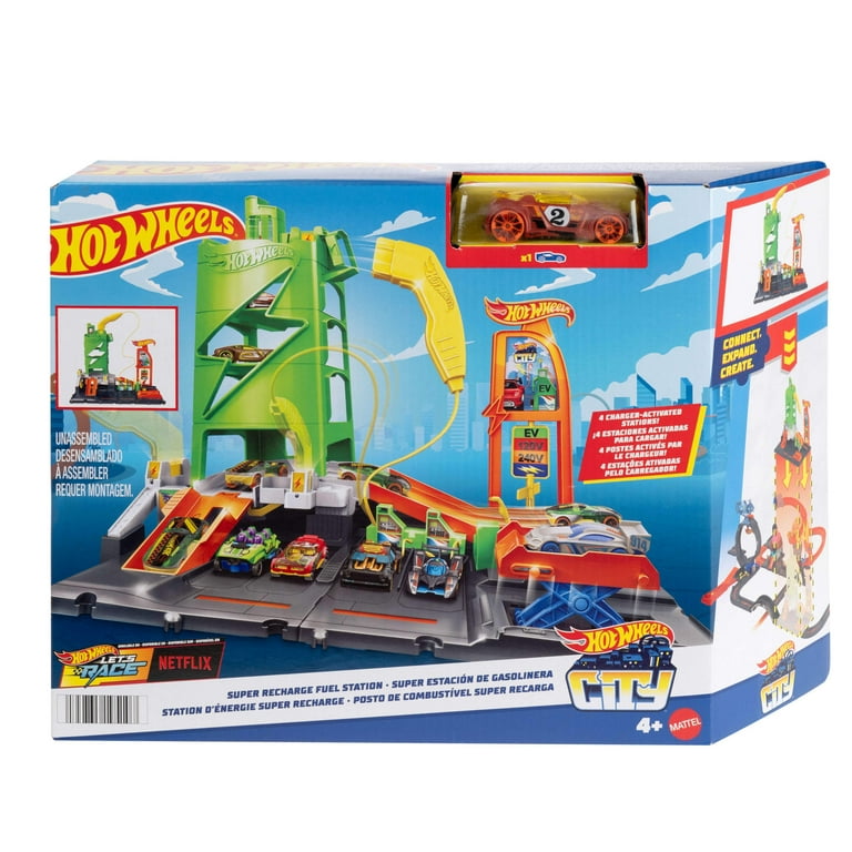 Hot Wheels City Super Recharge Fuel Station with 1:64 Scale
