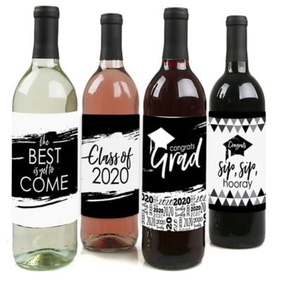 Black and White Grad - Best is Yet to Come - Black and White 2019 Graduation Party Decorations for Women and Men - Wine Bottle Label Stickers - Set of (Best Skylines In The Us 2019)