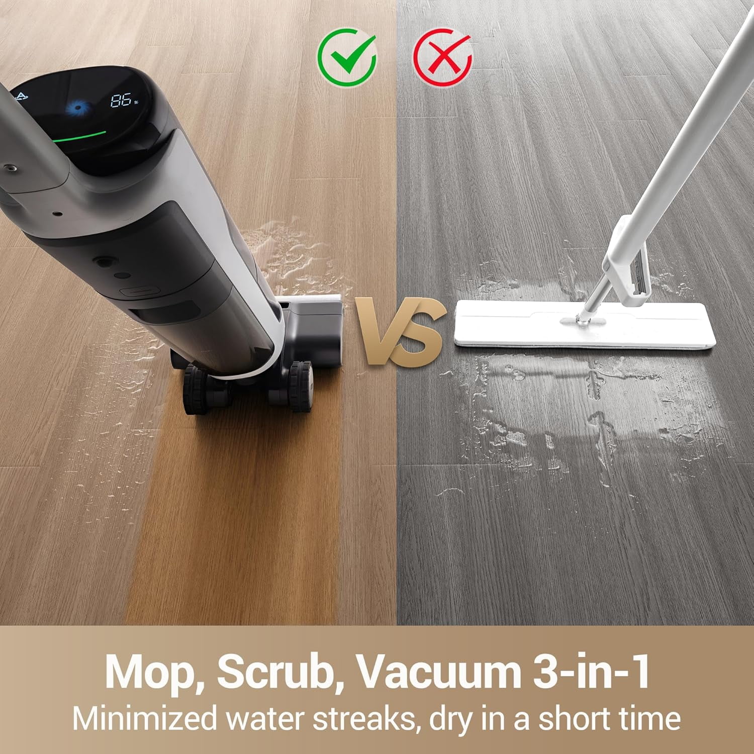 DREAME H14 Pro Wet Dry Vacuum Cleaner, 180° Lie-Flat Vacuum Mop, 140°F Washing and Fast Hot Air Drying, Powerful 18kPa Suction Floor Cleaner Machine, Easy GlideWheel Movement, Smart App Control