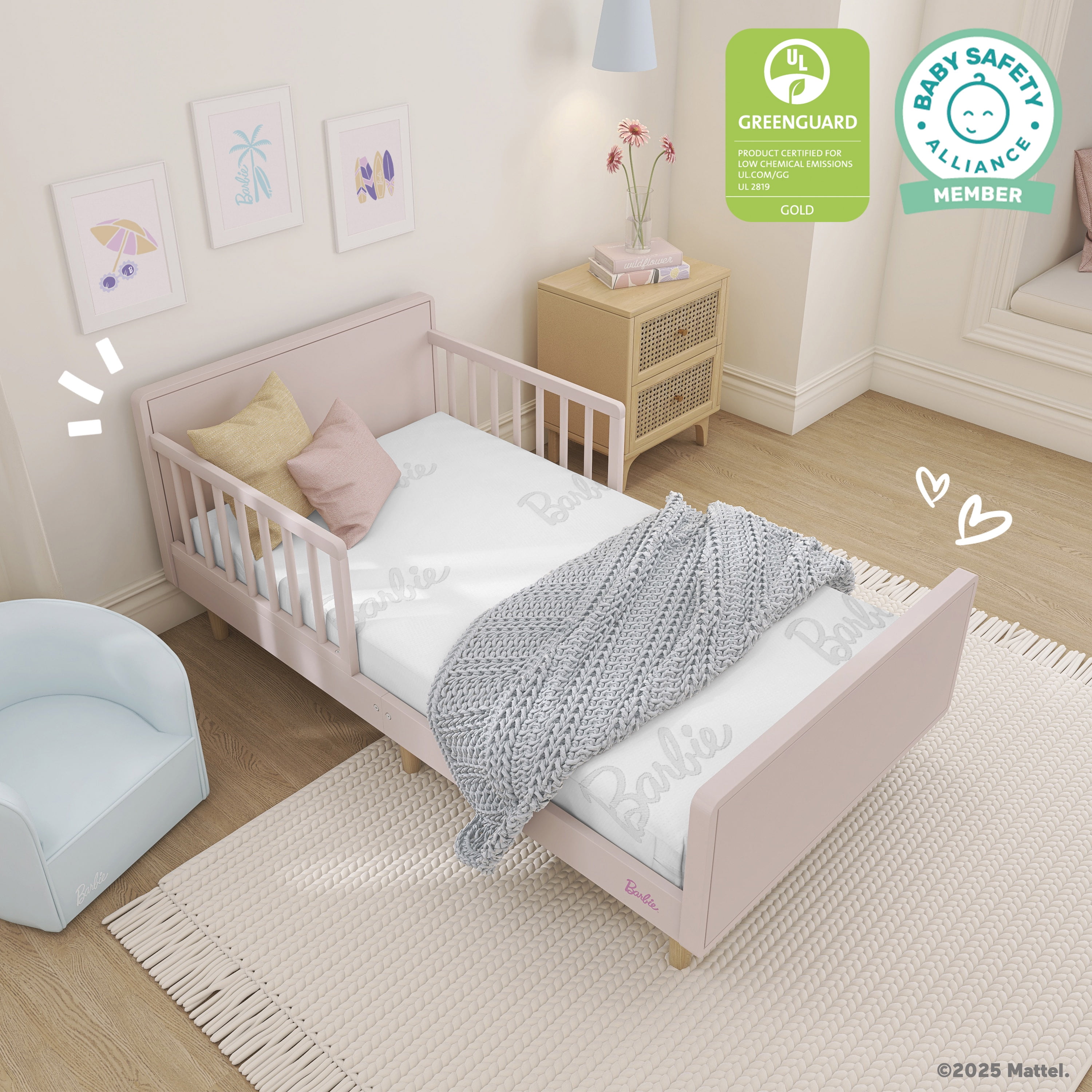 Barbie Chasing Dreams 2 in 1 Crib & Toddler Mattress by Dream On Me, White