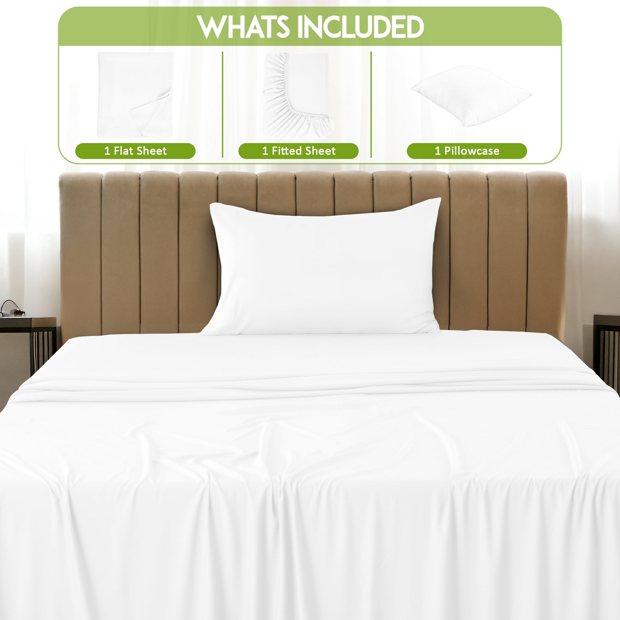 Lux Decor Collection Twin XL Sheet Sets Deep Pocket - Rayon from Bamboo Blend Sheets Set 3 Piece, White