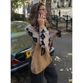 thumbnail image 4 of Women's Casual College Style Short Argyle Knit Cardigan, Long Sleeve Round Neck Sweater, Suitable For Winter Wear, Wool Blend Fall, 4 of 9