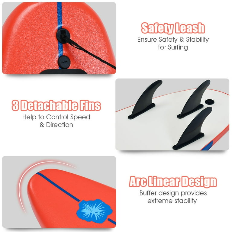Gymax 6ft Surfing Body Board w/ 3 Removable Fins Safety