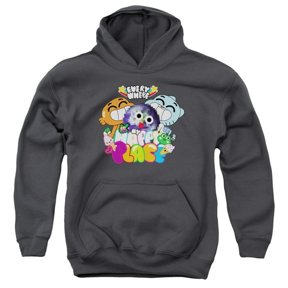 Trevco CN517-YFTH-4 Amazing World of Gumball & Happy Place Youth Pull-Over Hoodie, Charcoal - Extra Large