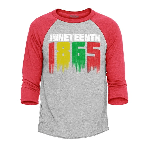 Shop4Ever Men's Juneteenth 1865 Dripping June 19th Raglan Baseball Shirt X-Small Heather Grey/Red