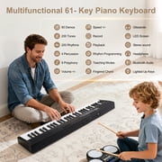 Doulami Piano 61 Key Electric Keyboard Piano with Lighted Keys LCD Display Folding Piano Keyboard for Beginner 200 Tones Rhythms