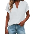 thumbnail image 5 of Miluxas Women's V-Neck Cotton Linen Shirt Top Summer Casual Cap Sleeve Loose Fit Blouse Solid Comfy Business Tunic Blouse White, 5 of 6