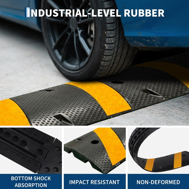 Kojooin 6 ft Heavy Duty Rubber Speed Bump, 2-Channel Cable Protector Ramp for Driveway, Garage or Roadway
