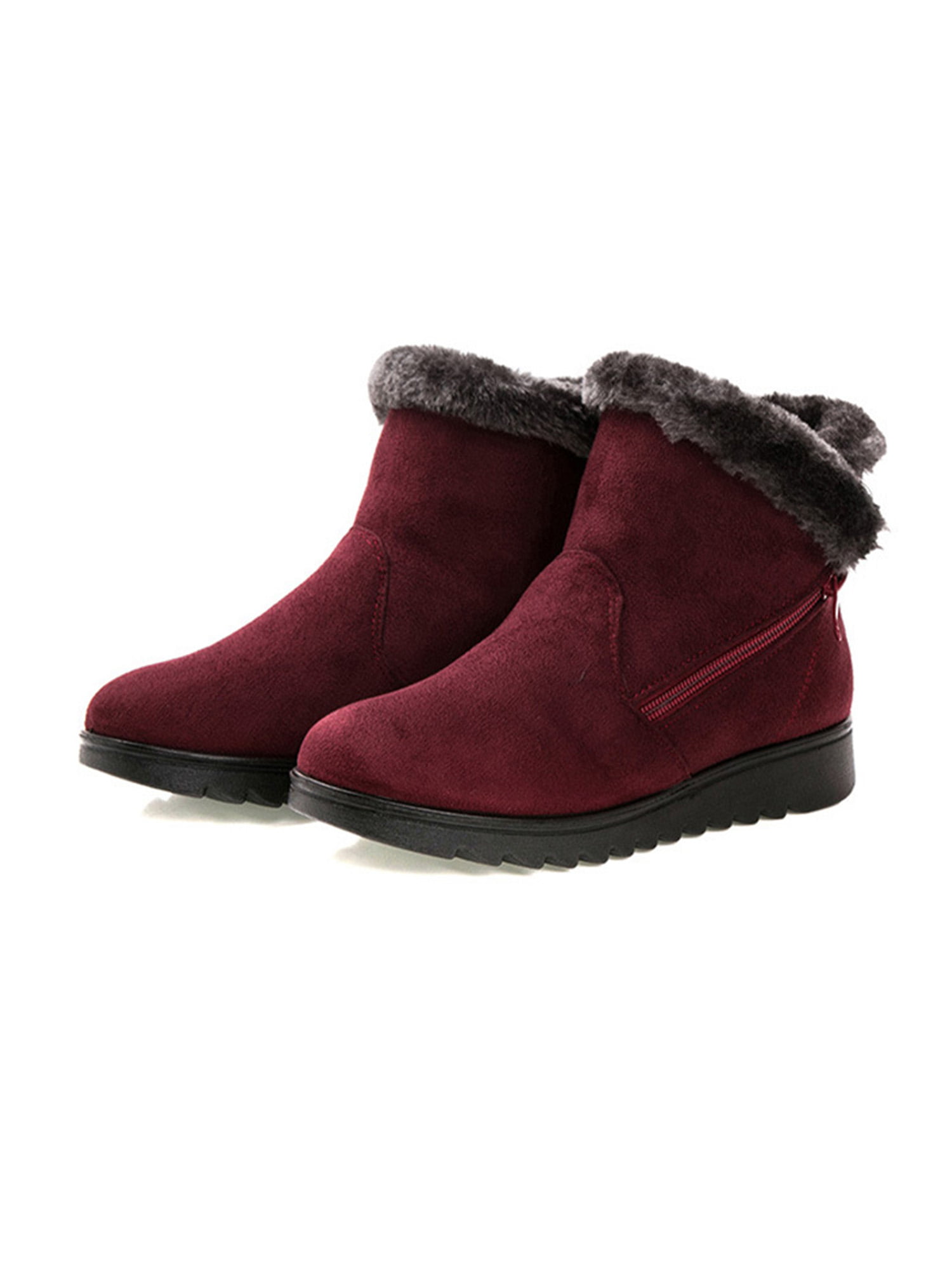 Womens Ladies Warm Fur Lined Snow Ankle Boots Faux Suede Mid-calf Flat Shoes New