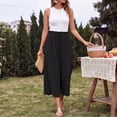 thumbnail image 5 of Stralyhd Womens Wide Leg Capris Pants Breathable Half Elastic Waist Casual 3/4 Pants Fashion Vacation Trousers Summer Linen Pants with Pockets Black XL, 5 of 8
