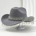 thumbnail image 2 of AWZXDE Stylish Western Cowboy Hat For Women Men With Large Round Gemstone Rhinestone Fringe Decorations Ideal Party Event Accessory Grey, 2 of 3