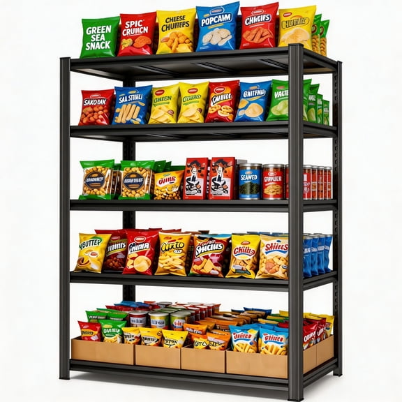 Black 5 Tier Utility Storage Shelves, 12"D x 36"W x 72"H Heavy Duty Metal Shelving Unit for Garage Kitchen Pantry Organization