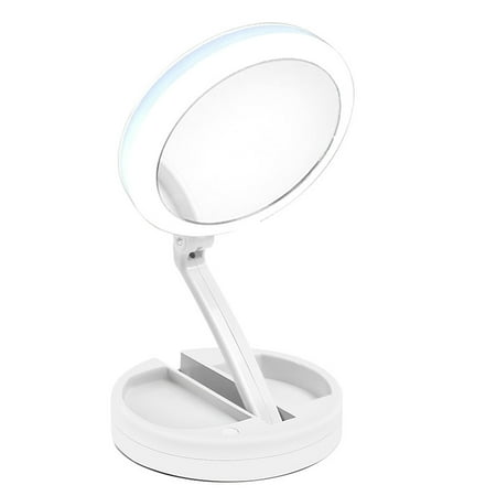 1X/10X Foldaway Makeup Mirror, Portable Cordless Compact Double Sided Magnification Daylight LED Light Makeup Mirror Adjustable Stand Illuminated Cosmetic Folding Mirror for Travel Bathroom Table (Best Lighted Travel Makeup Mirror)