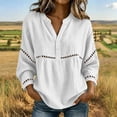 thumbnail image 2 of cfhntfmh Womens Shirts Dressy Casual Hollow out 3/4 Sleeve Tops Loose Fit Trendy V Neck T-Shirts with Buttons, 2 of 5