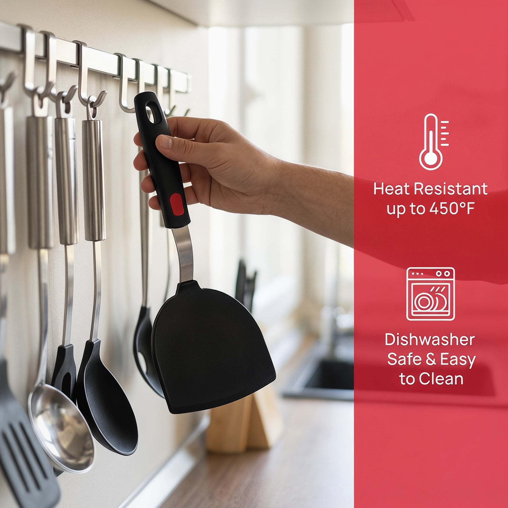 Unique Bargains Heat-Resistant Dishwasher Safe Spatula Black-Semicircle 11" x 5.2"