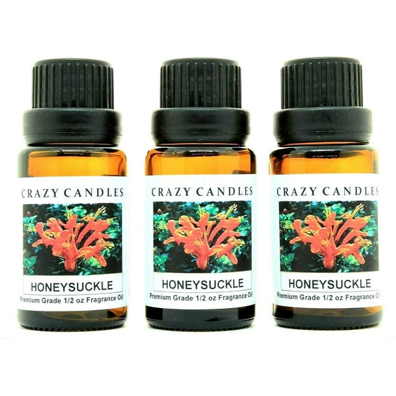 Crazy Candles Honeysuckle 3 Bottles 1/2 FL Oz Each (15ml) Premium Grade Scented Fragrance Oil Made in USA