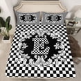 thumbnail image 2 of Homewish Checkered Monogrammed E Queen Sheet Sets, Fashion Buffalo Plaid Flat Sheet, 4-Piece, 2 of 7
