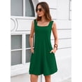 thumbnail image 6 of Women's Summer Square Neck Sleeveless Dress with Pockets, Dark Green Casual A-Line Mini Sundress, Beach Vacation Tank Dress, Size S, 6 of 7