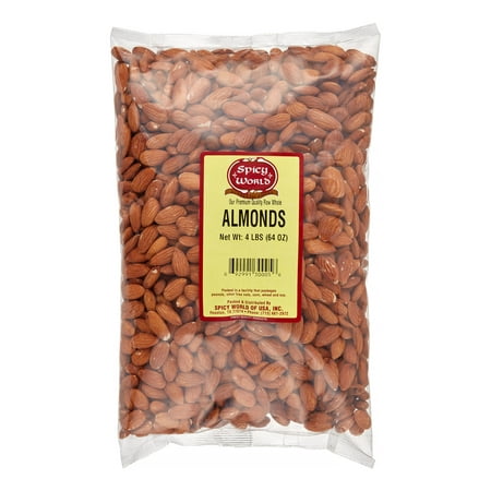 Spicy World Natural and Raw Almonds, Whole, 4 Lb (Best Price For Raw Almonds)