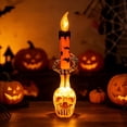 thumbnail image 4 of JHyouerji Candlestick Lamp,Skeleton Hand Skull LED Candlestick Lamp, Flickering Spooky Tabletop Ornament for Mantel Haunted House Indoor Halloween Party Home Decor, 4 of 6