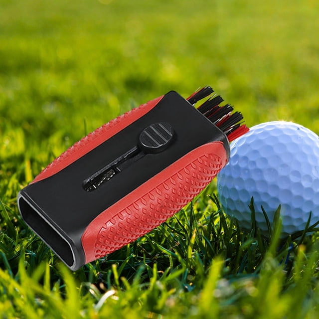 Herramienta de cepillo de limpieza retráctil para palos de golf, cepillo limpiador de palos de golf para hombres, mini limpiador de bolsillo para golf Rojo