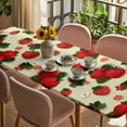 thumbnail image 3 of Beige Red Strawberry Table Cloths for 8 Foot Rectangle Tables, Spring Floral Watercolor Summer Botanical Patio Waterproof Elastic Fitted Tablecloths, Washable Rectangular Table Cover for Camping, 3 of 8