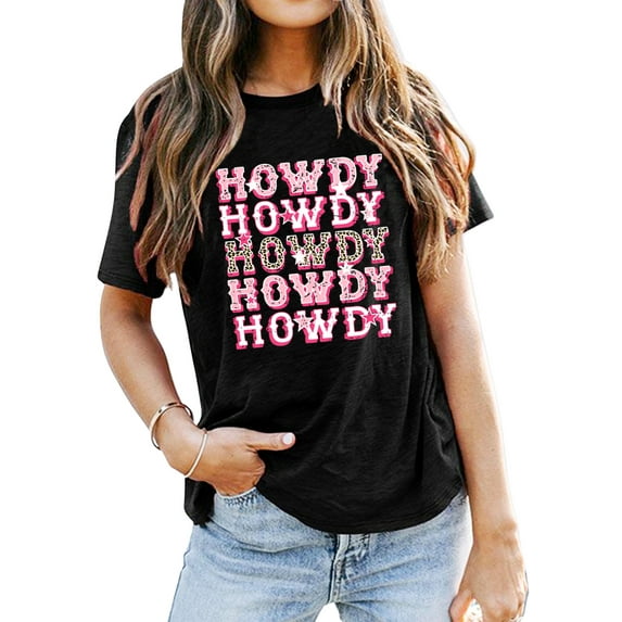 YI XIANG RAN Howdy T-Shirt Women Country Music Shirts Cute Cowgirl Western T Shirt Casual Summer Vintage Tees Tops