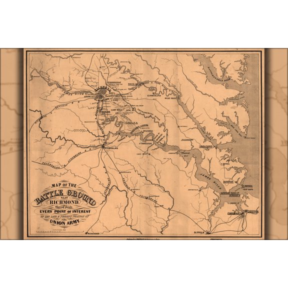 24"x36" Gallery Poster, Map of battle ground near Richmond virginia 1862