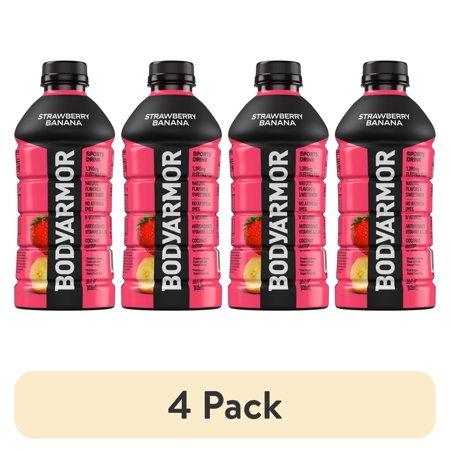 (4 pack) BODYARMOR Strawberry Banana Electrolyte Sports Drink Bottle, 28 fl oz