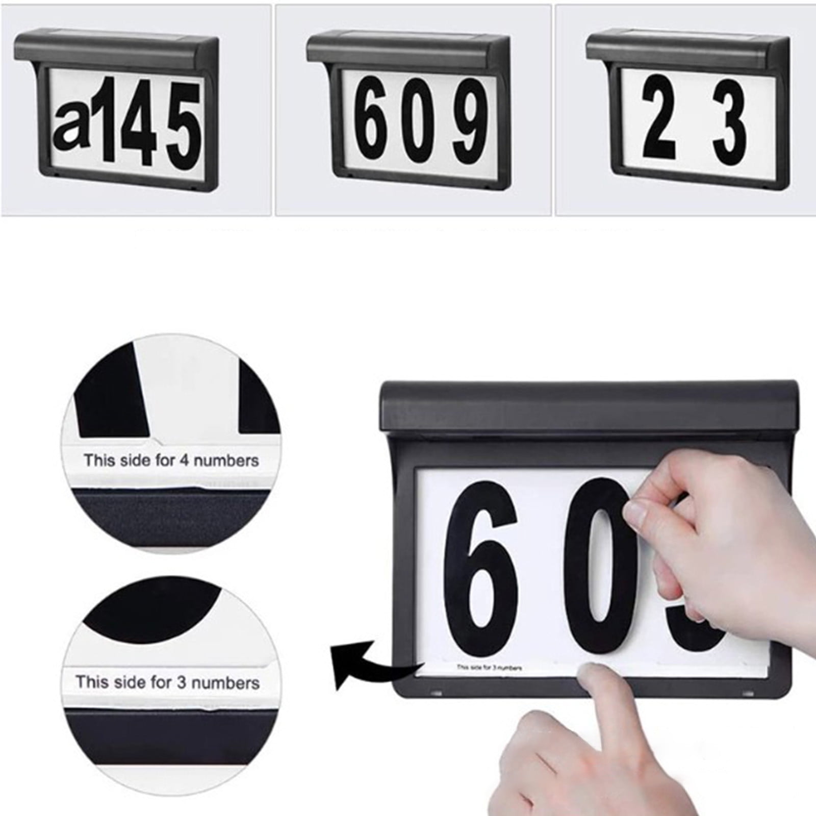 Solar Powered LED Lighted House Address Number Sign | Outdoor IP44 Waterproof Yard Stake or Wall Mount Tablet | Includes 3 Sets Numbers & Letters | Illuminated Plaque for Home Street Mailbox