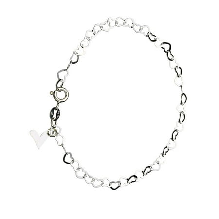 - Sterling Silver Flat Heart Link Charm Bracelet Nickel Free Chain Italy, 7.5