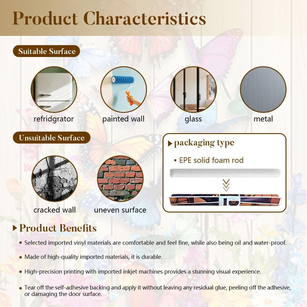2 Pcs Butterfly Flowers Fridge Decor Stickers Self-Adhesive Fridge Stickers Peel and Stick Vinyl Fridge Decals Sticker