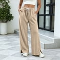 thumbnail image 2 of Women's High Waist Drawstring Casual Wide Leg Pants With Split Hem And Pockets, 2 of 7