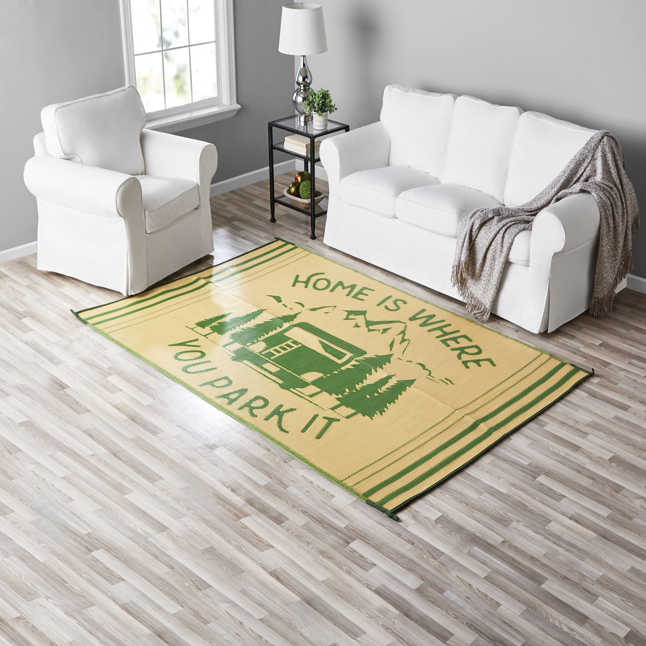 Auto Drive Ad Home Is Where 6'x9' Patio Mat, Good for RV and Garden Patios, Polypropylene, Beige