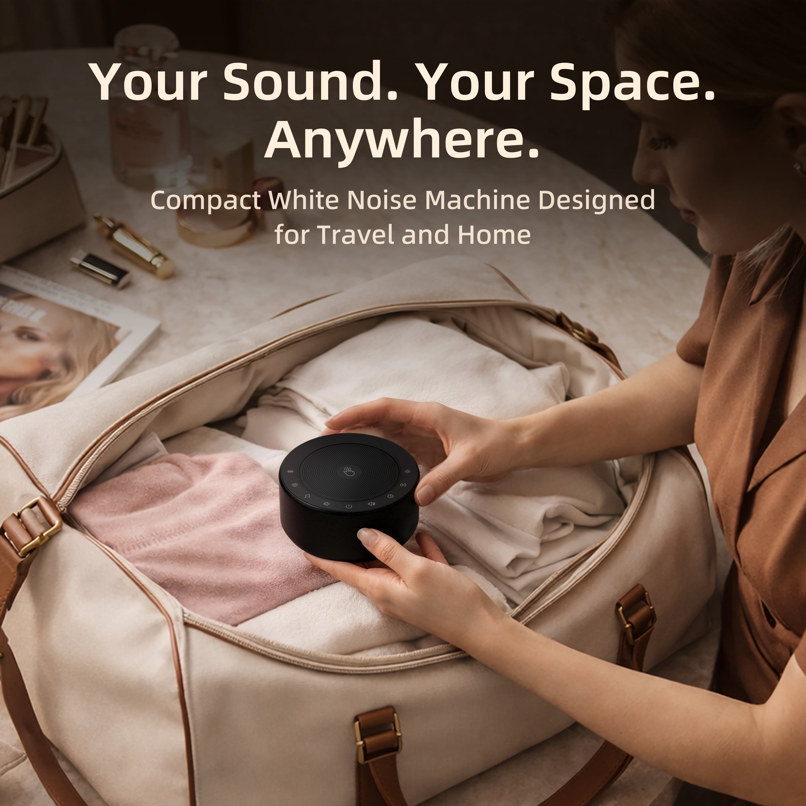 Kipcush White Noise Sound Machine with Night Light, 30 Soothing Sounds for Baby & Adults  Black