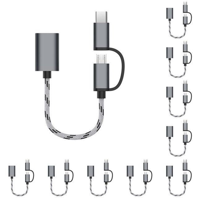 Sidaley Cable de nylon tipo C OTG a USB 3.0 Cable adaptador Reutilizable Interior Exterior Reunión de trabajo Convertidor de viaje Gris Gris 10piezas