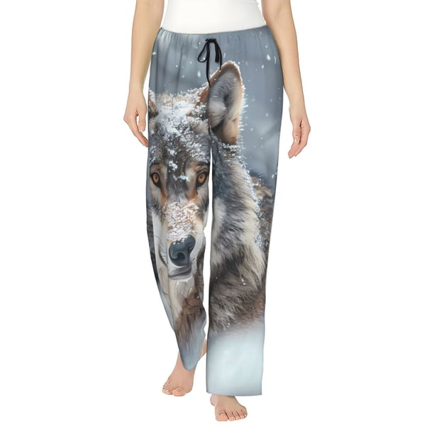 Fotbe Majestic Snowy Wolf Pantalones de Pijama para Mujer, Pantalones de Dormir, Pantalones Pj con Cordón y Bolsillos-3X-Large