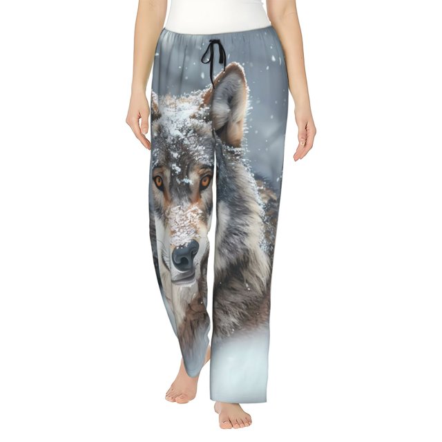 Balery Majestic Snowy Wolf Pantalones de pijama para mujer, pijamas ultraligeros, pantalones de estar por casa-3X-Large