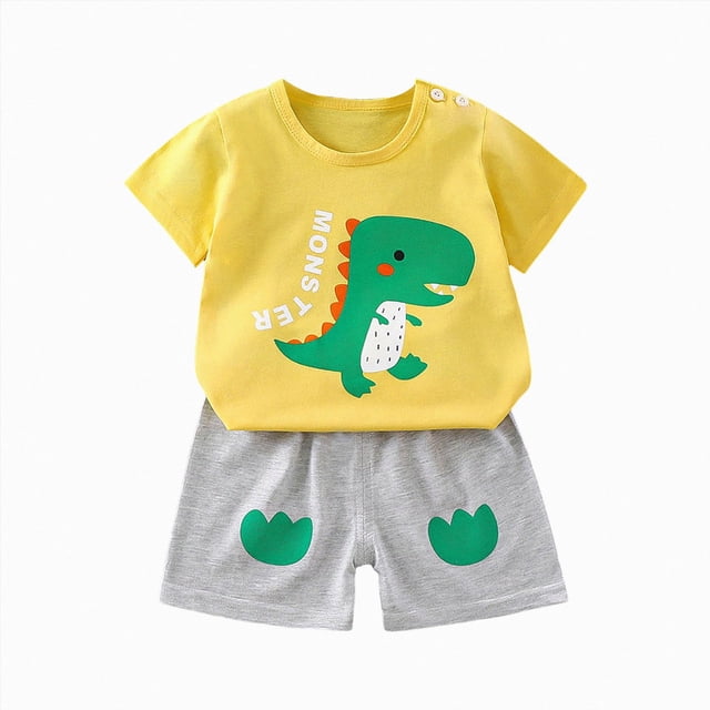 COMVALUE Toddler T-shirts Shorts 2 Pcs Short Set Summer Clothes Outfit (Green, 3-4 Years)