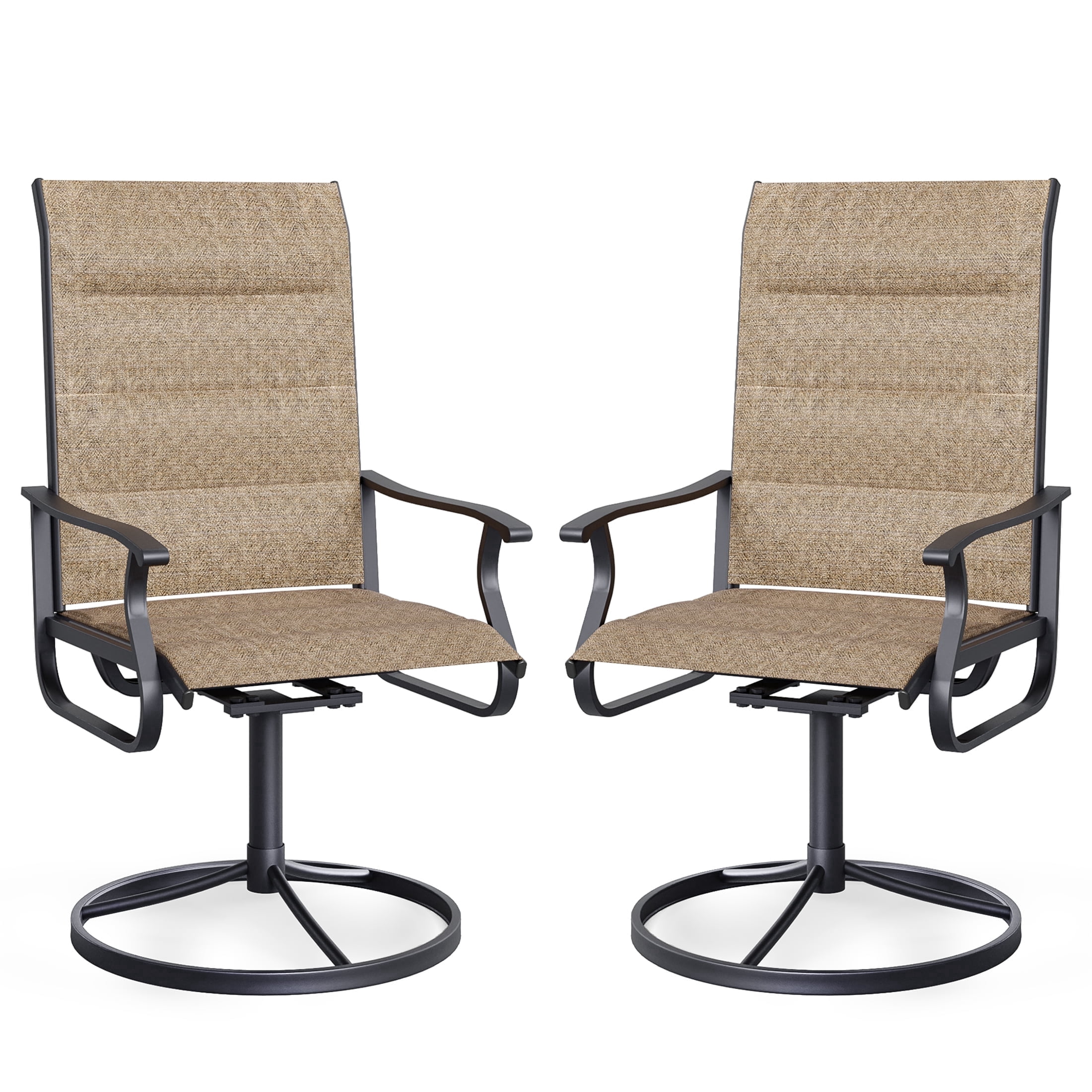 Techmilly Patio Swivel Chairs Set of 2, Outdoor Dining Chairs High Back, Padded All Weather Breathable Textilene Outside Furniture Chair , Grey White