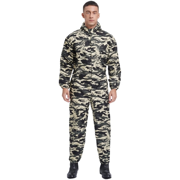 Raenseen Mens Dustproof Hooded Coverall Garment Overalls Dungarees Workshop Work Camouflage XL/175