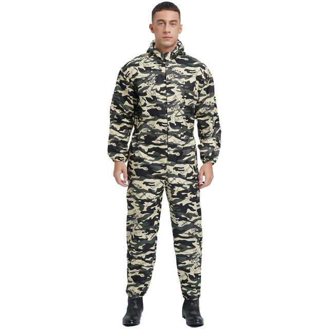 YONGHS Men's One Piece Dustproof Workwear Long Sleeve Work Overall Suit With Drawstring Hood Camouflage M/165