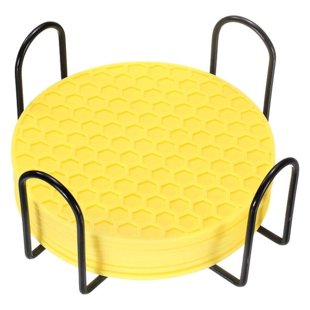 8 Piezas de Posavasos de Silicona con Soporte, Posavasos Redondo de 4 Pulgadas para Bebidas, Amarillo